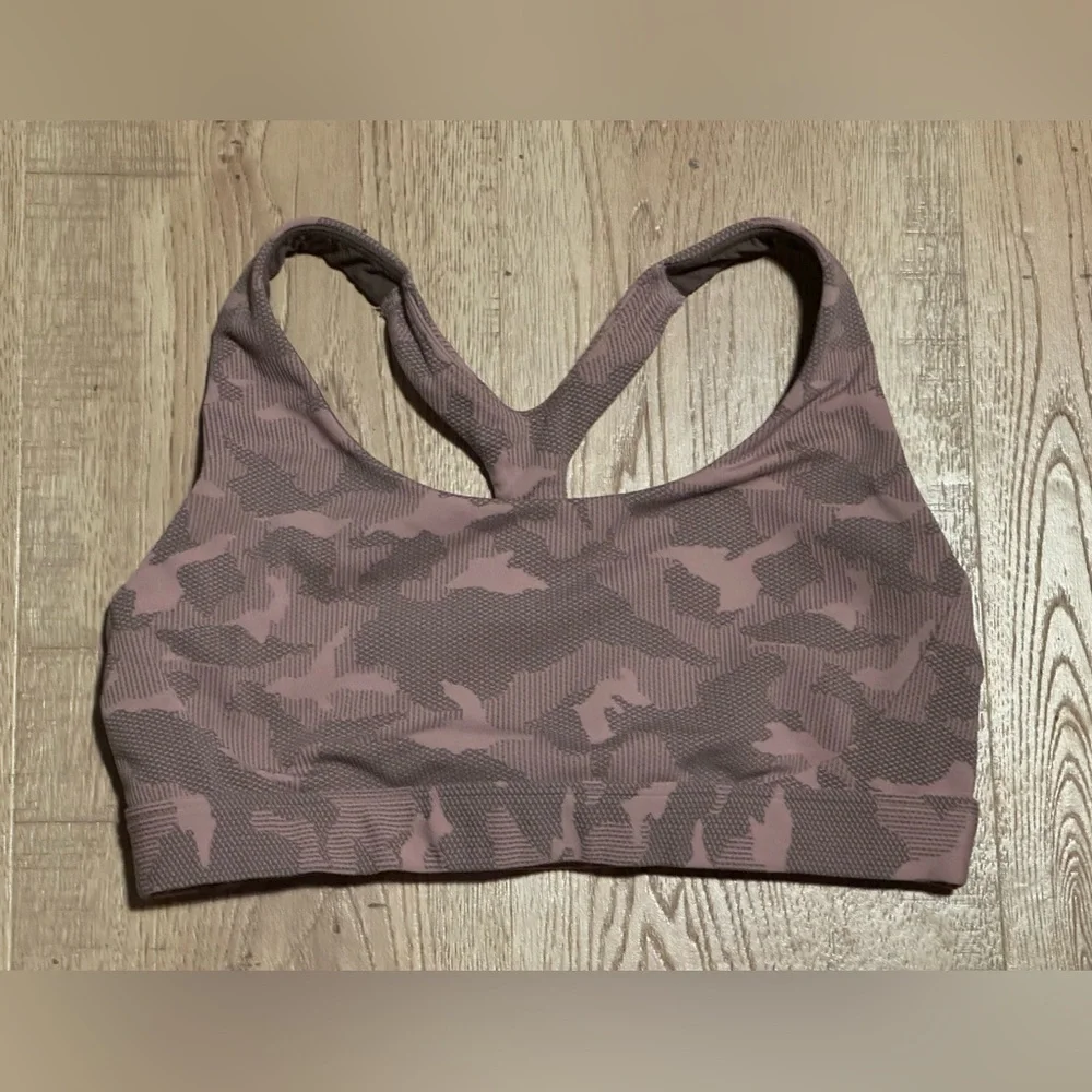 Athleta Camo Jacquard Racerback Sports Bra Mauve Medium